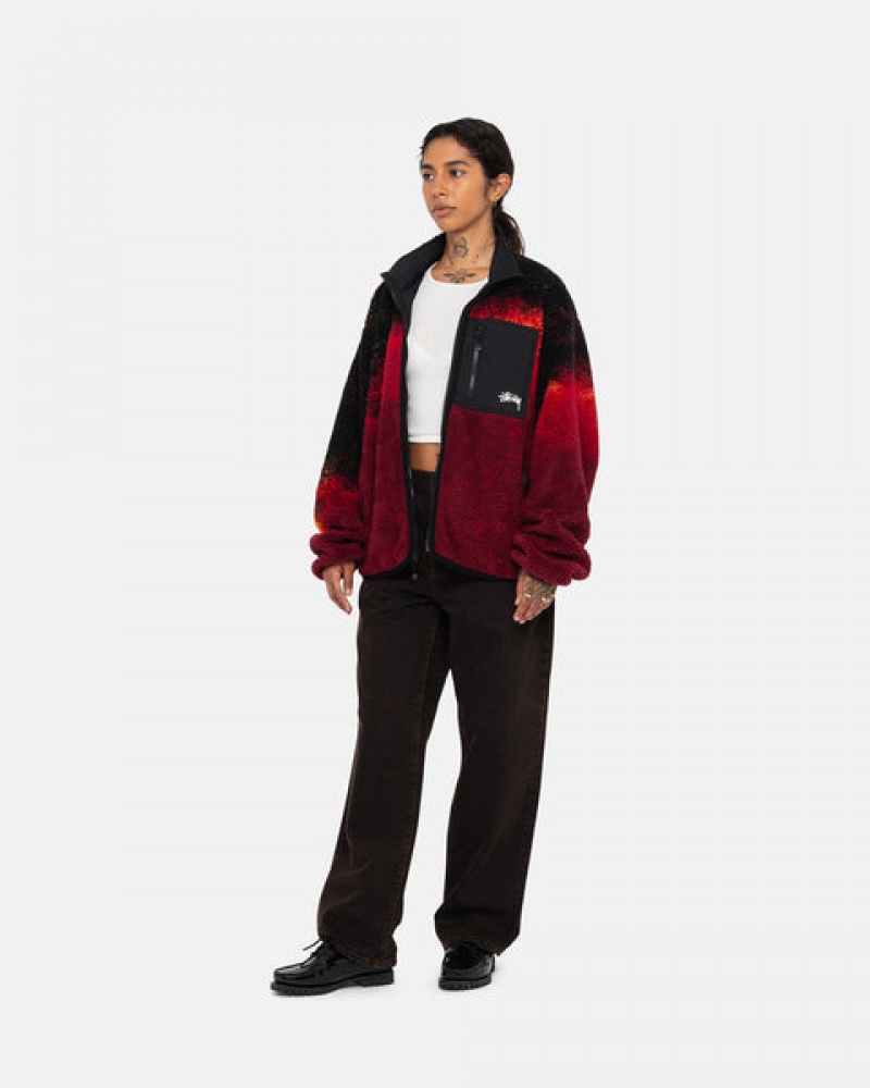 Black / Red Women's Stussy Sherpa Reversible Jackets KSA | VPE-1966