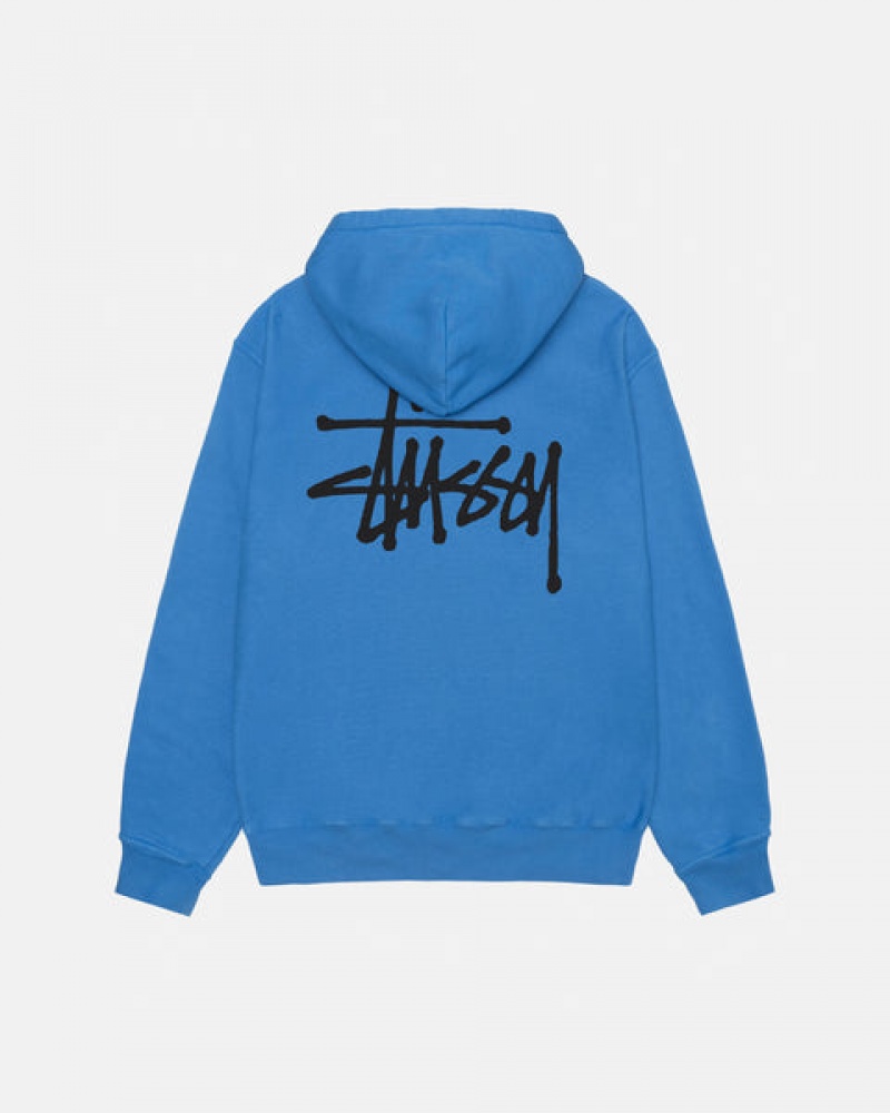 Blue Men's Stussy Basic Stussy Hoodie Pigment Dyed Hoodie KSA | BUS-8405