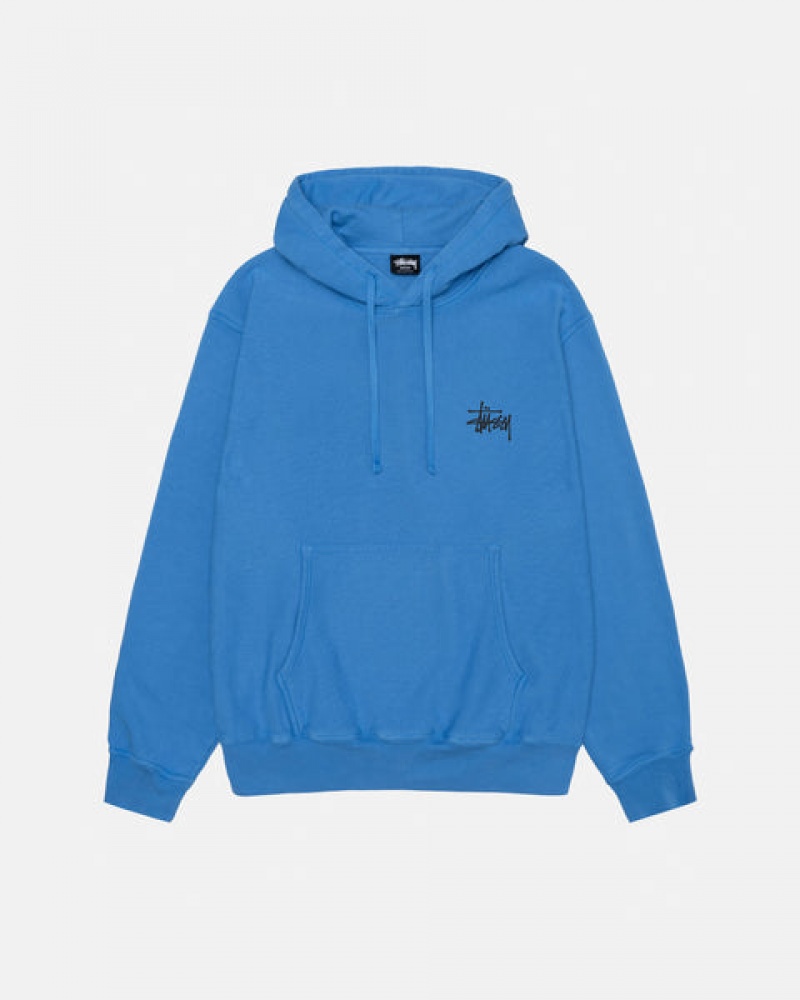 Blue Men\'s Stussy Basic Stussy Hoodie Pigment Dyed Hoodie KSA | BUS-8405