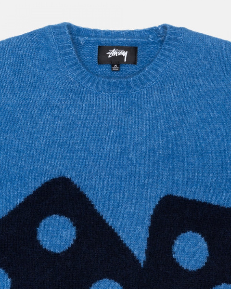 Blue Men's Stussy Dice Fuzzy Crew Sweaters KSA | ZPE-7886