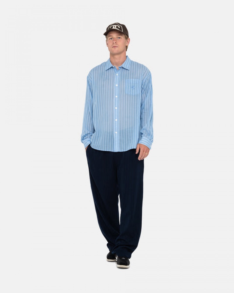 Blue Men's Stussy Light Weight Classic Shirts KSA | YCE-7574