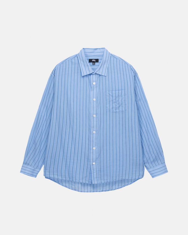 Blue Men\'s Stussy Light Weight Classic Shirts KSA | YCE-7574