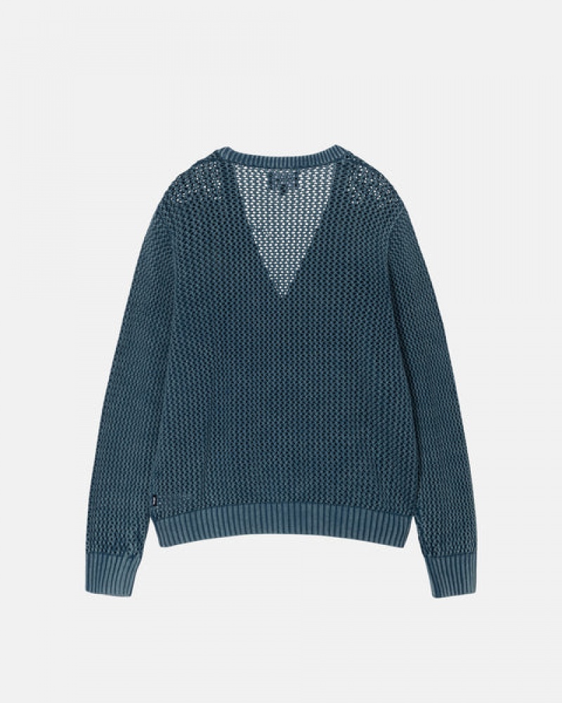 Blue Men's Stussy Loose Gauge Cardigan Sweaters KSA | PWS-2879