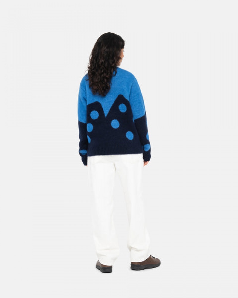 Blue Women's Stussy Dice Fuzzy Crew Sweaters KSA | HOD-9784