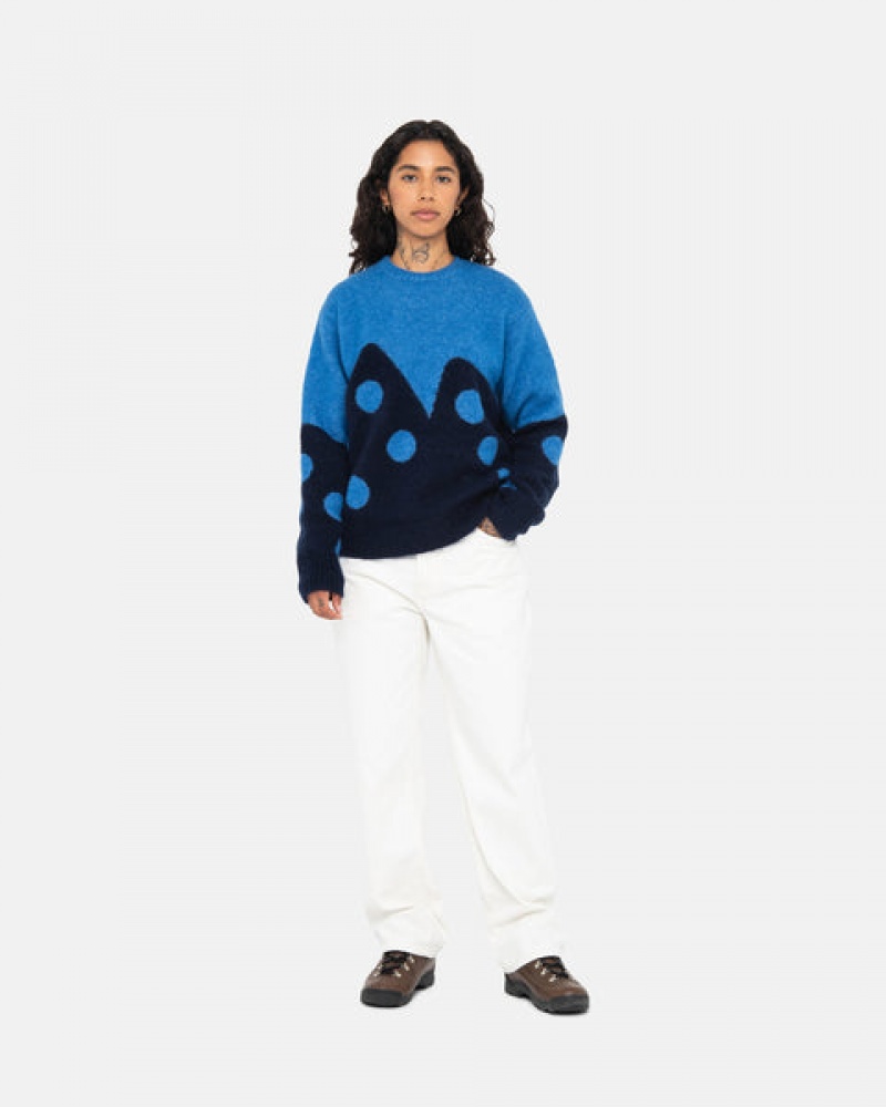 Blue Women's Stussy Dice Fuzzy Crew Sweaters KSA | HOD-9784