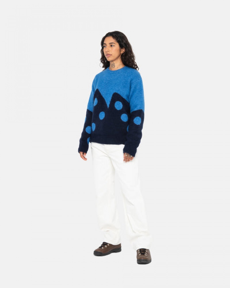 Blue Women's Stussy Dice Fuzzy Crew Sweaters KSA | HOD-9784