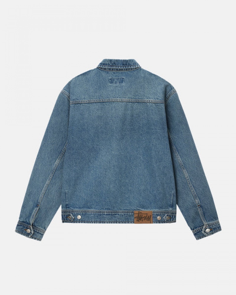 Blue Women's Stussy Zip Work Jacket Denim Jackets KSA | YJP-5486