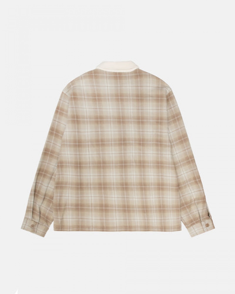 Brown Men's Stussy Frank Plaid Zip Shirts KSA | CXN-9015