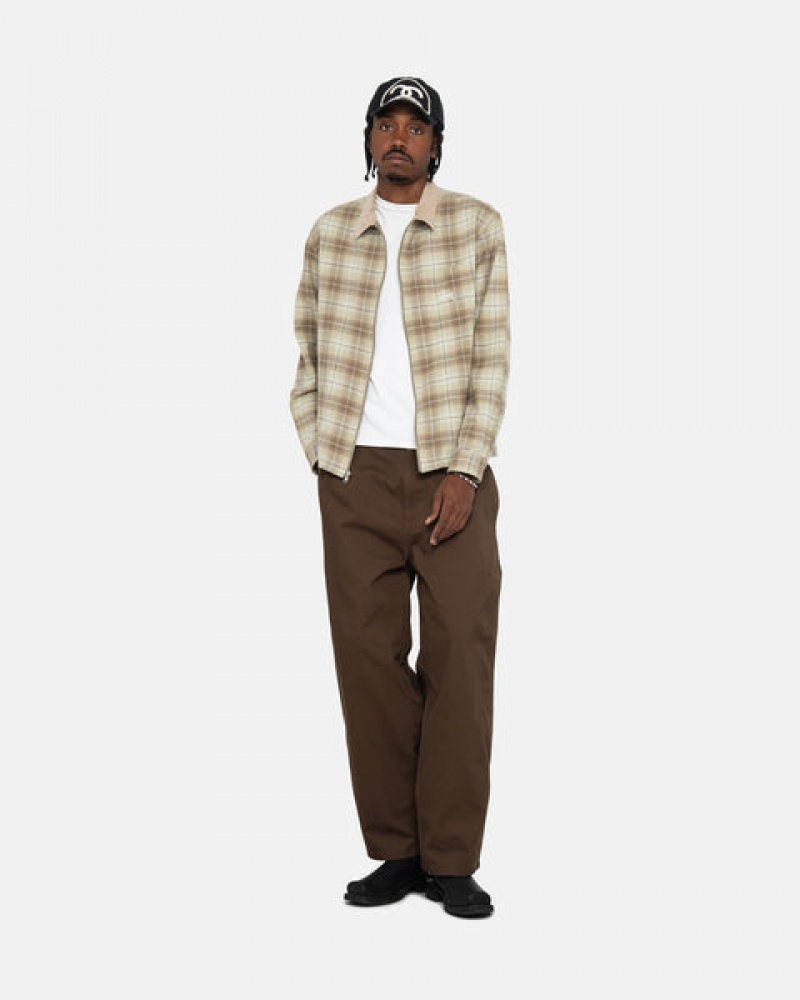 Brown Men's Stussy Frank Plaid Zip Shirts KSA | CXN-9015