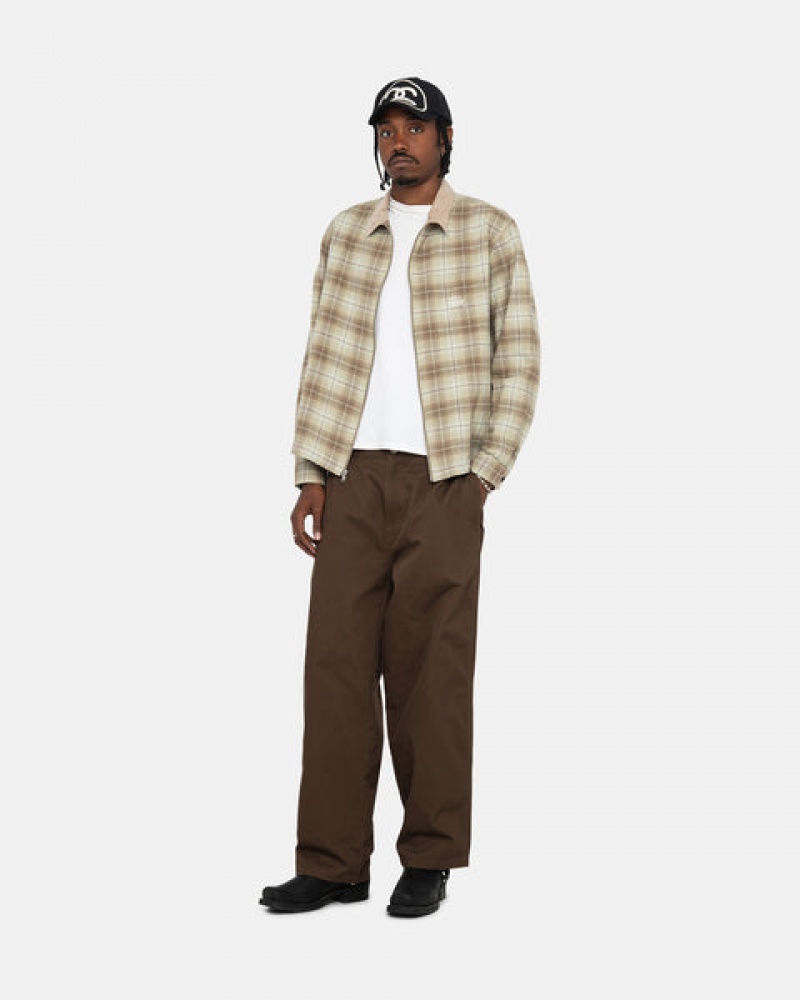 Brown Men's Stussy Frank Plaid Zip Shirts KSA | CXN-9015