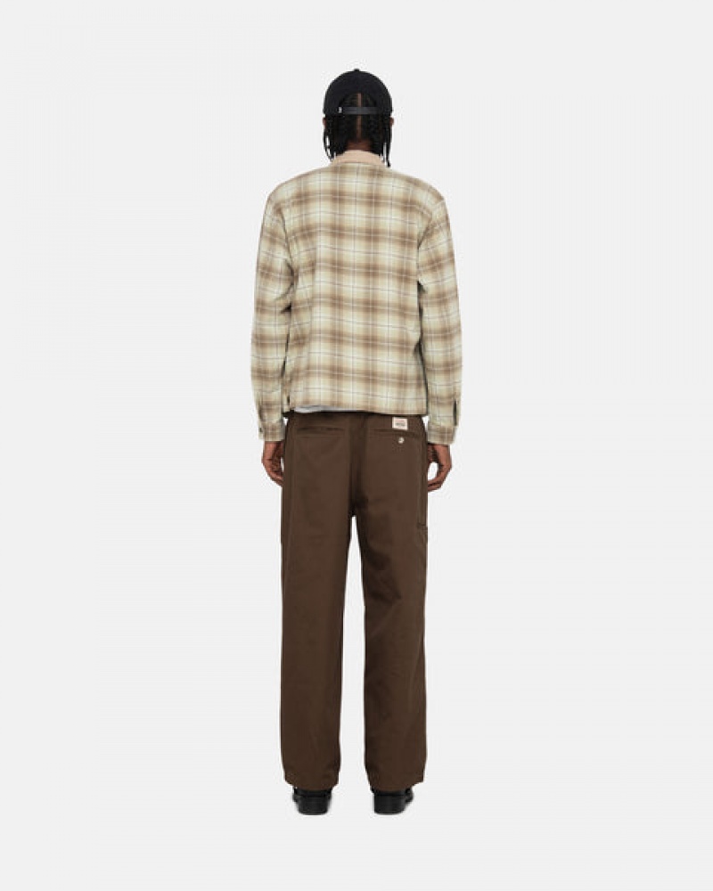 Brown Men's Stussy Frank Plaid Zip Shirts KSA | CXN-9015