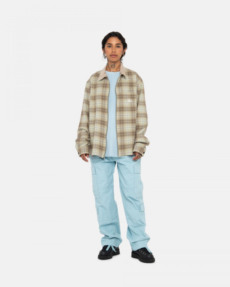 Brown Men's Stussy Frank Plaid Zip Shirts KSA | CXN-9015