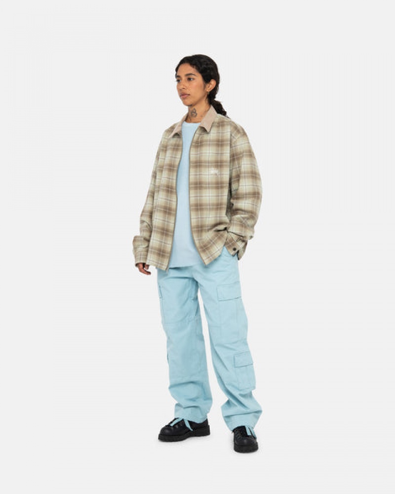 Brown Men's Stussy Frank Plaid Zip Shirts KSA | CXN-9015