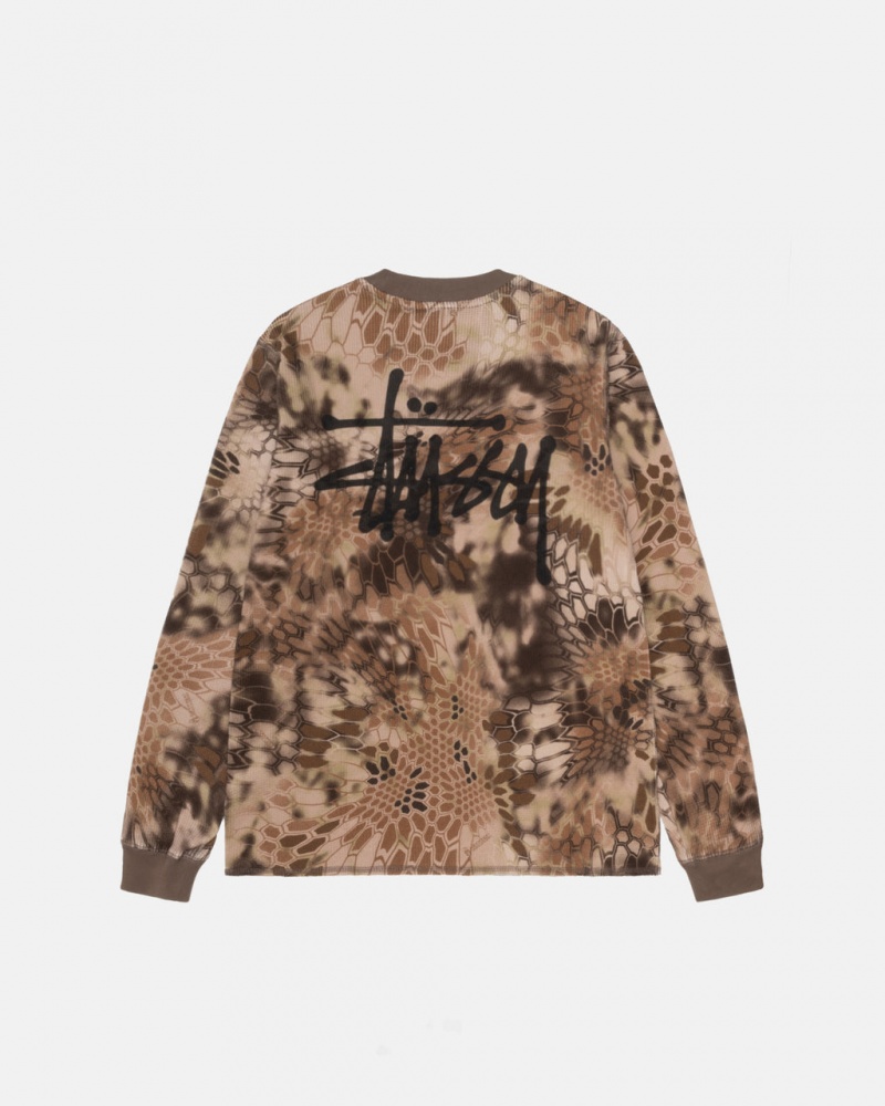 Brown Men\'s Stussy Kryptek Camo LS Thermal Tops KSA | MNA-8985