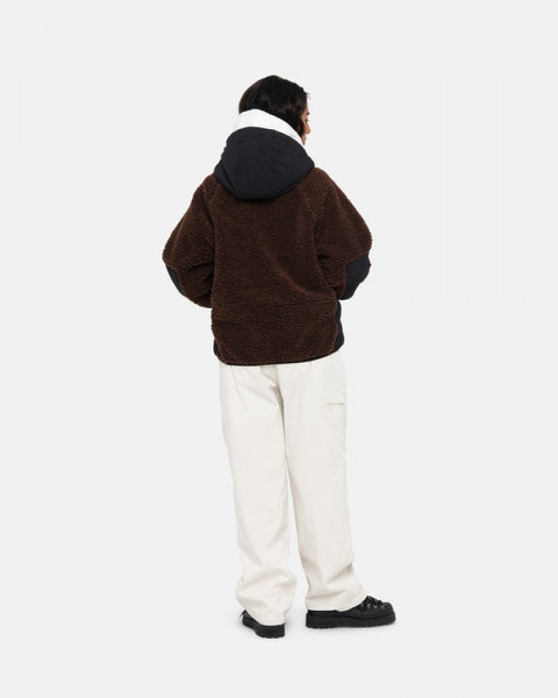 Brown Men's Stussy Sherpa Paneled Hooded Jackets KSA | LAC-3641