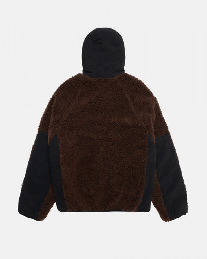 Brown Men's Stussy Sherpa Paneled Hooded Jackets KSA | LAC-3641