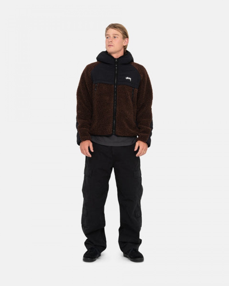 Brown Men's Stussy Sherpa Paneled Hooded Jackets KSA | LAC-3641