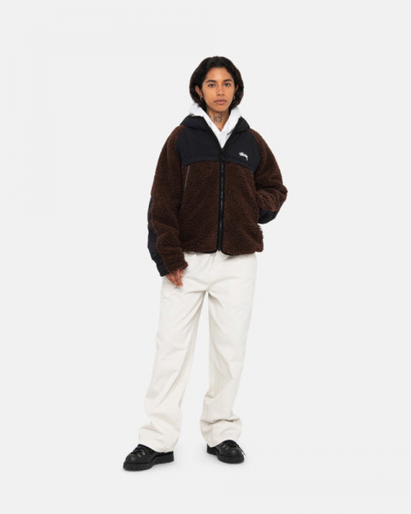 Brown Men's Stussy Sherpa Paneled Hooded Jackets KSA | LAC-3641