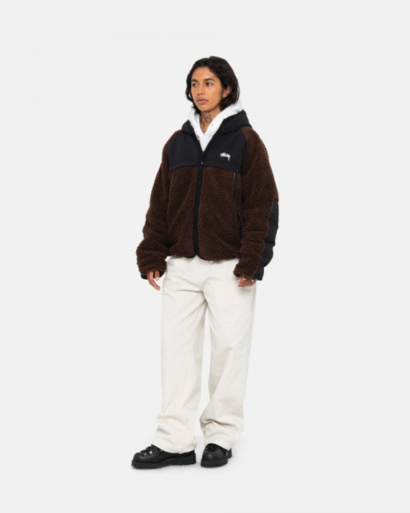 Brown Men's Stussy Sherpa Paneled Hooded Jackets KSA | LAC-3641