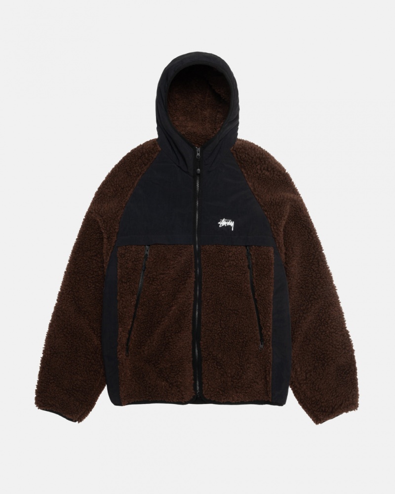 Brown Men\'s Stussy Sherpa Paneled Hooded Jackets KSA | LAC-3641