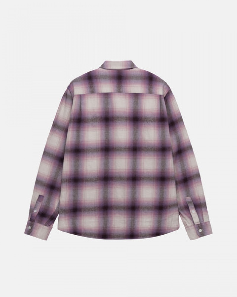 Burgundy Men's Stussy Bay Plaid Shirts KSA | NCZ-4809