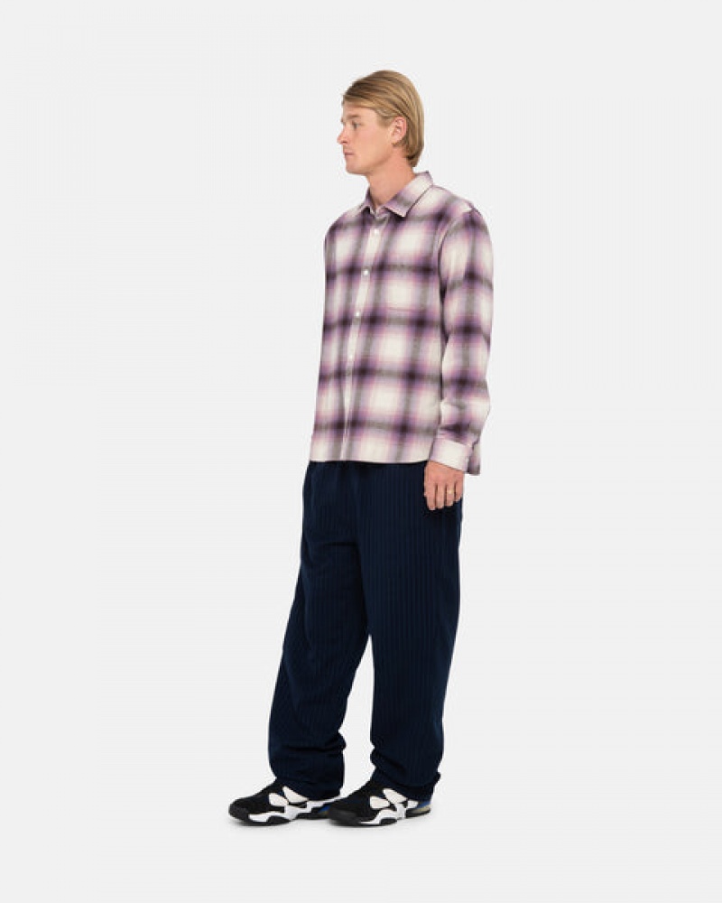 Burgundy Men's Stussy Bay Plaid Shirts KSA | NCZ-4809