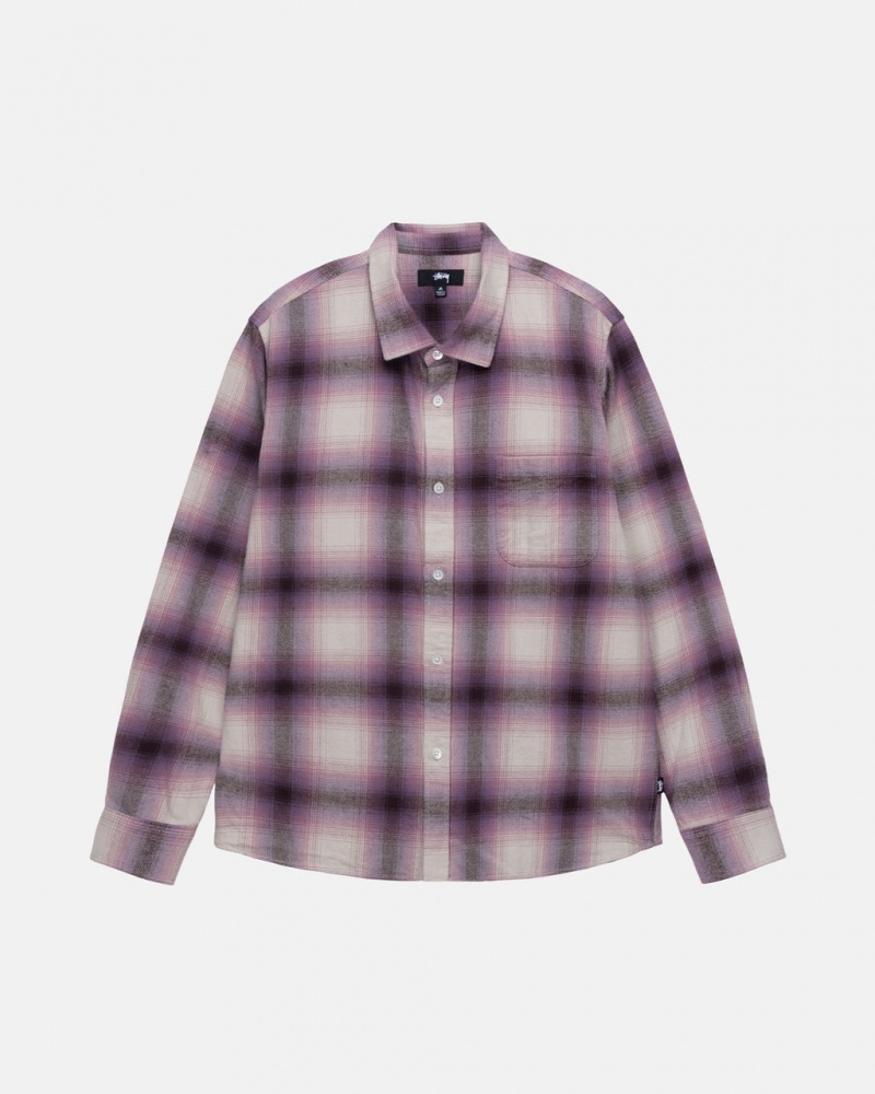 Burgundy Men\'s Stussy Bay Plaid Shirts KSA | NCZ-4809