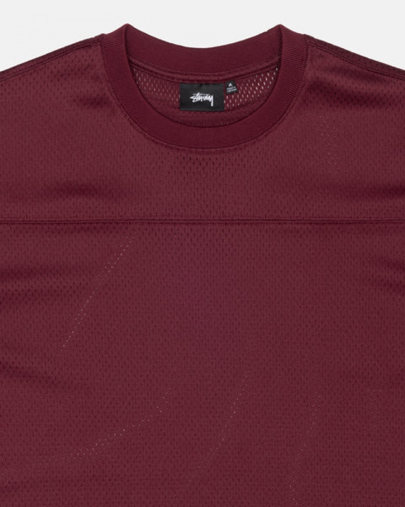 Burgundy Men's Stussy Surfman Mesh Football Jersey Tops KSA | DSL-3367