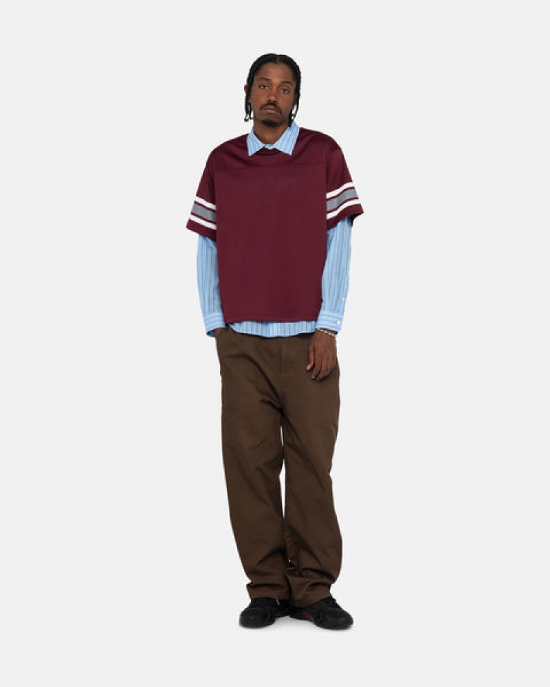 Burgundy Men's Stussy Surfman Mesh Football Jersey Tops KSA | DSL-3367