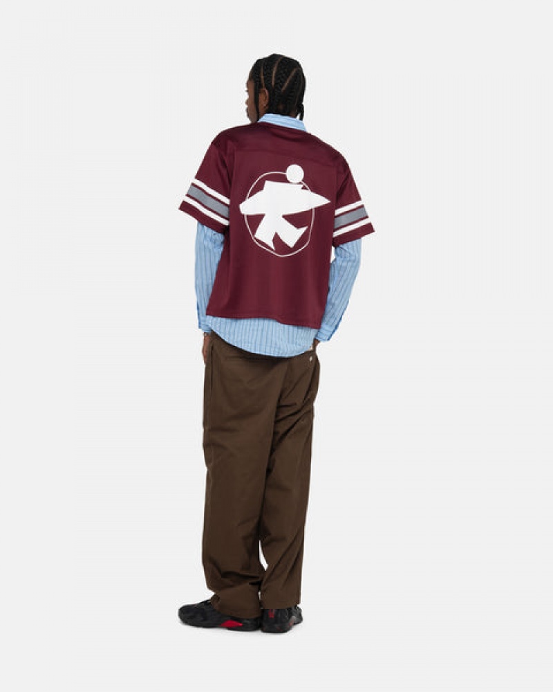 Burgundy Men's Stussy Surfman Mesh Football Jersey Tops KSA | DSL-3367