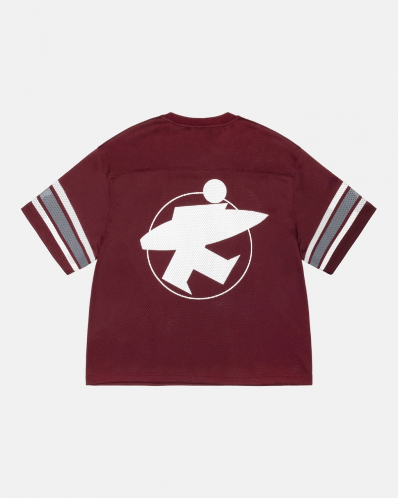 Burgundy Men\'s Stussy Surfman Mesh Football Jersey Tops KSA | DSL-3367