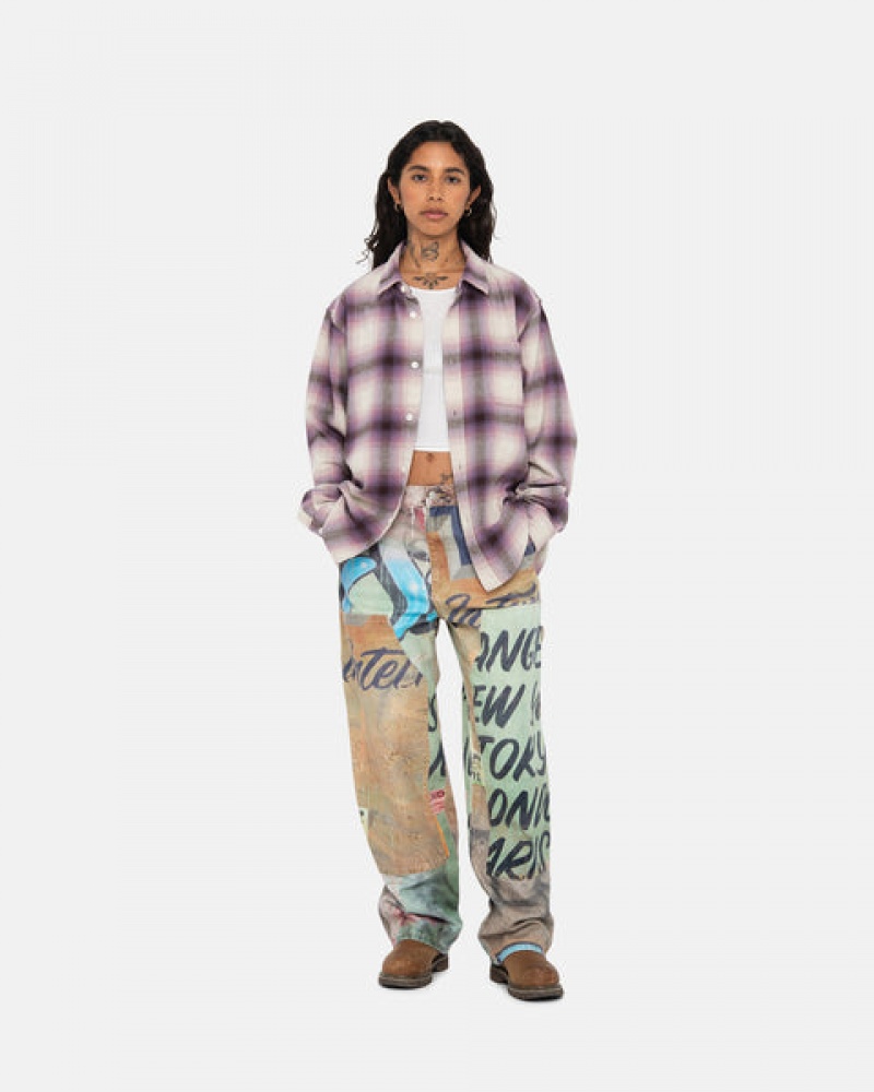 Burgundy Women's Stussy Bay Plaid Shirts KSA | OUJ-6218