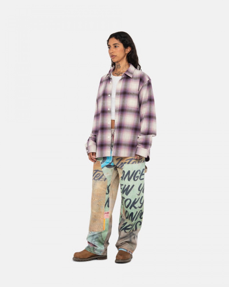 Burgundy Women's Stussy Bay Plaid Shirts KSA | OUJ-6218