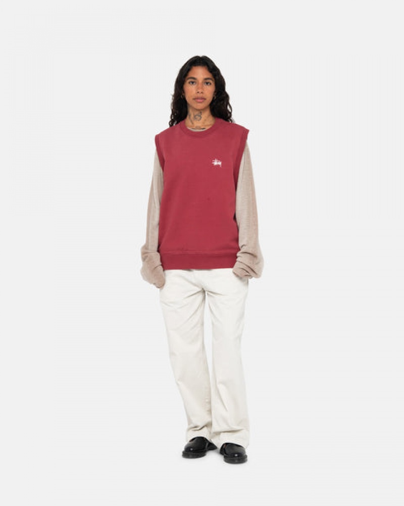 Burgundy Women's Stussy Stock Fleece Vest Sweatshirts KSA | RTZ-5368