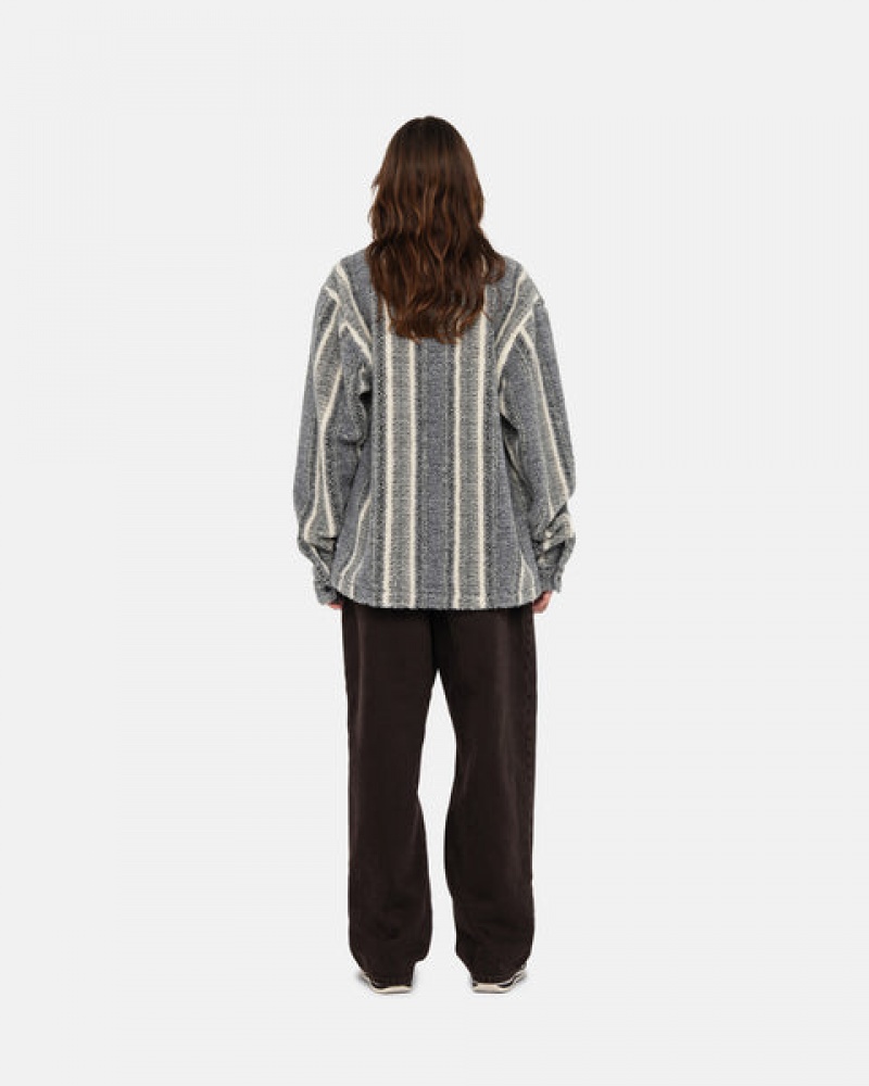 Charcoal Women's Stussy Striped Sherpa Shirt Jackets KSA | SBD-4863