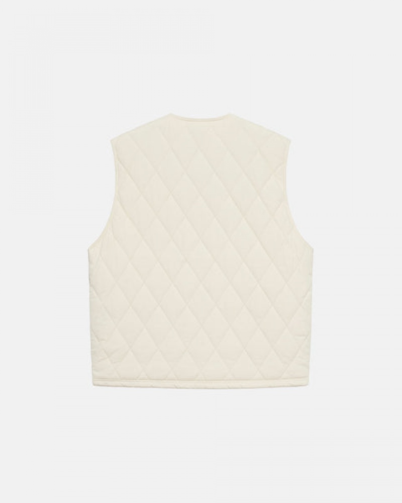 Cream Men's Stussy Diamond Quilted Vest KSA | JMY-1868