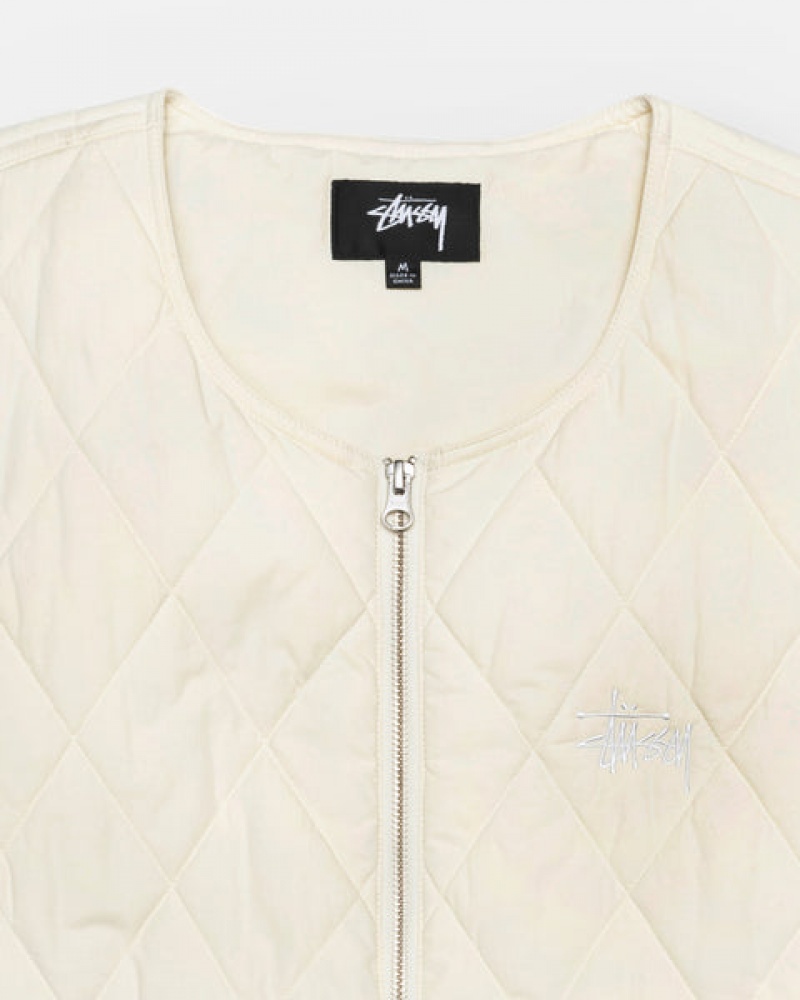 Cream Men's Stussy Diamond Quilted Vest KSA | JMY-1868