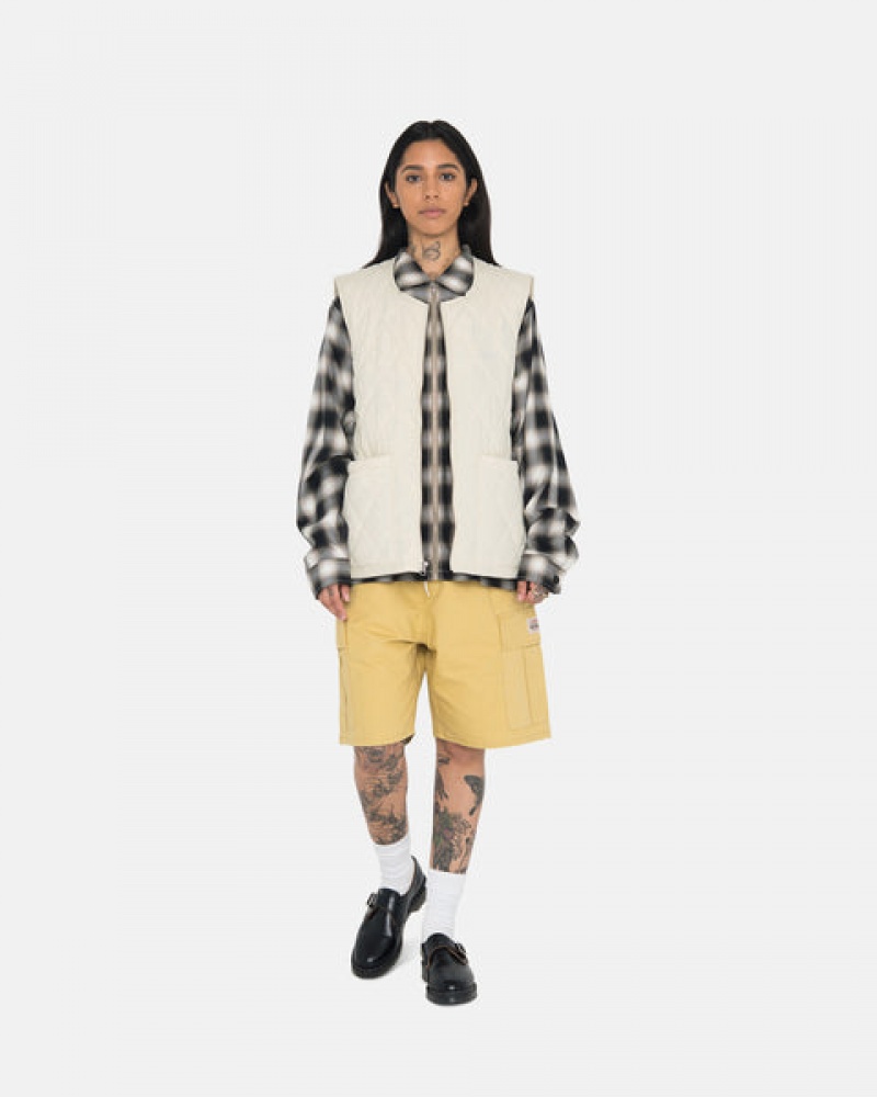 Cream Men's Stussy Diamond Quilted Vest KSA | JMY-1868