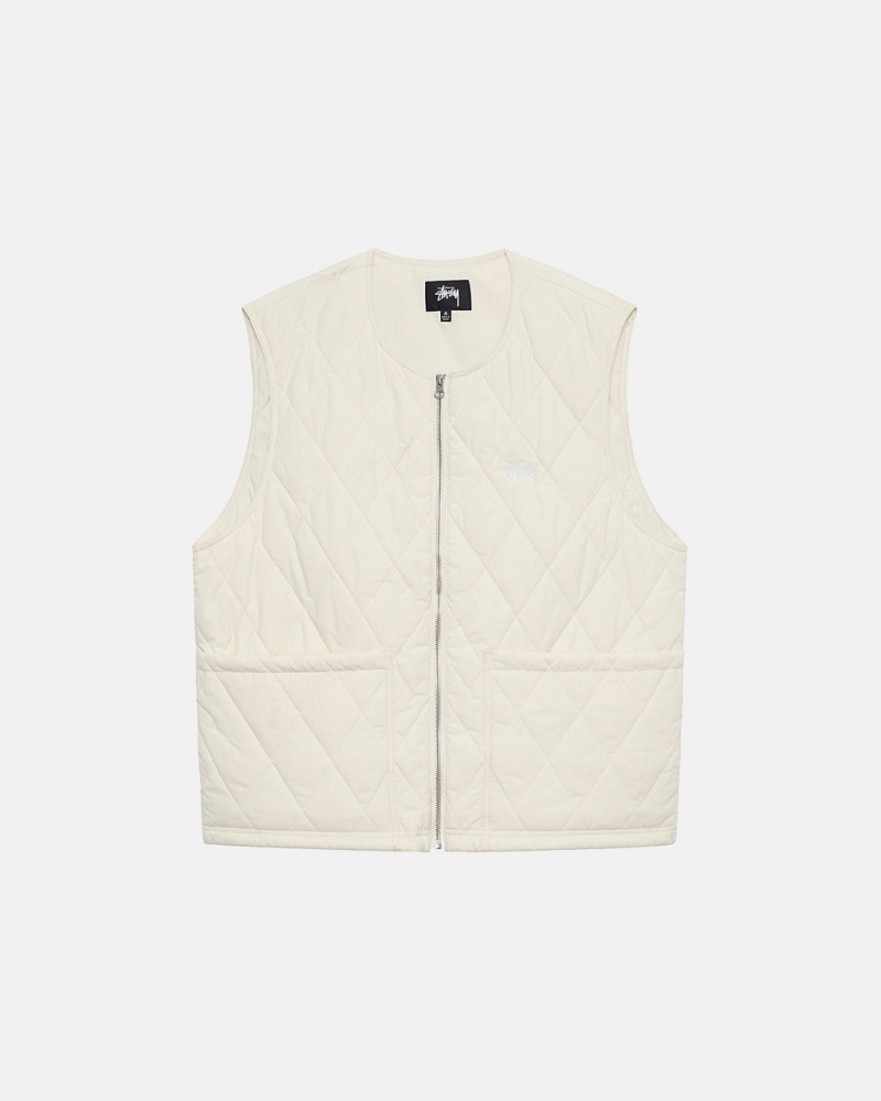 Cream Men\'s Stussy Diamond Quilted Vest KSA | JMY-1868