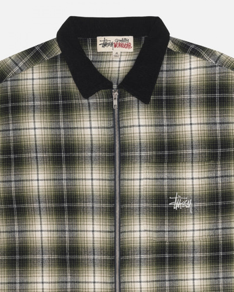 Dark Grey Men's Stussy Frank Plaid Zip Shirts KSA | AWL-7502