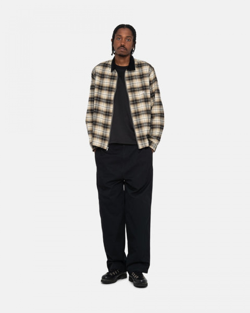 Dark Grey Men's Stussy Frank Plaid Zip Shirts KSA | AWL-7502