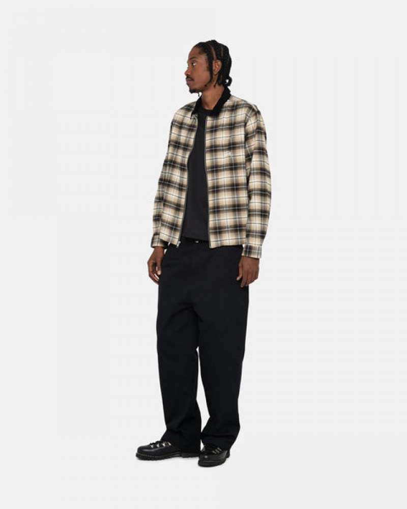 Dark Grey Men's Stussy Frank Plaid Zip Shirts KSA | AWL-7502