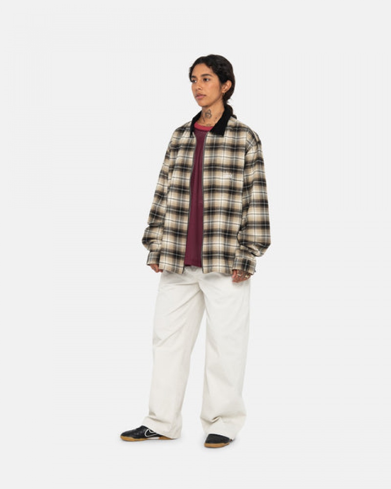 Dark Grey Men's Stussy Frank Plaid Zip Shirts KSA | AWL-7502