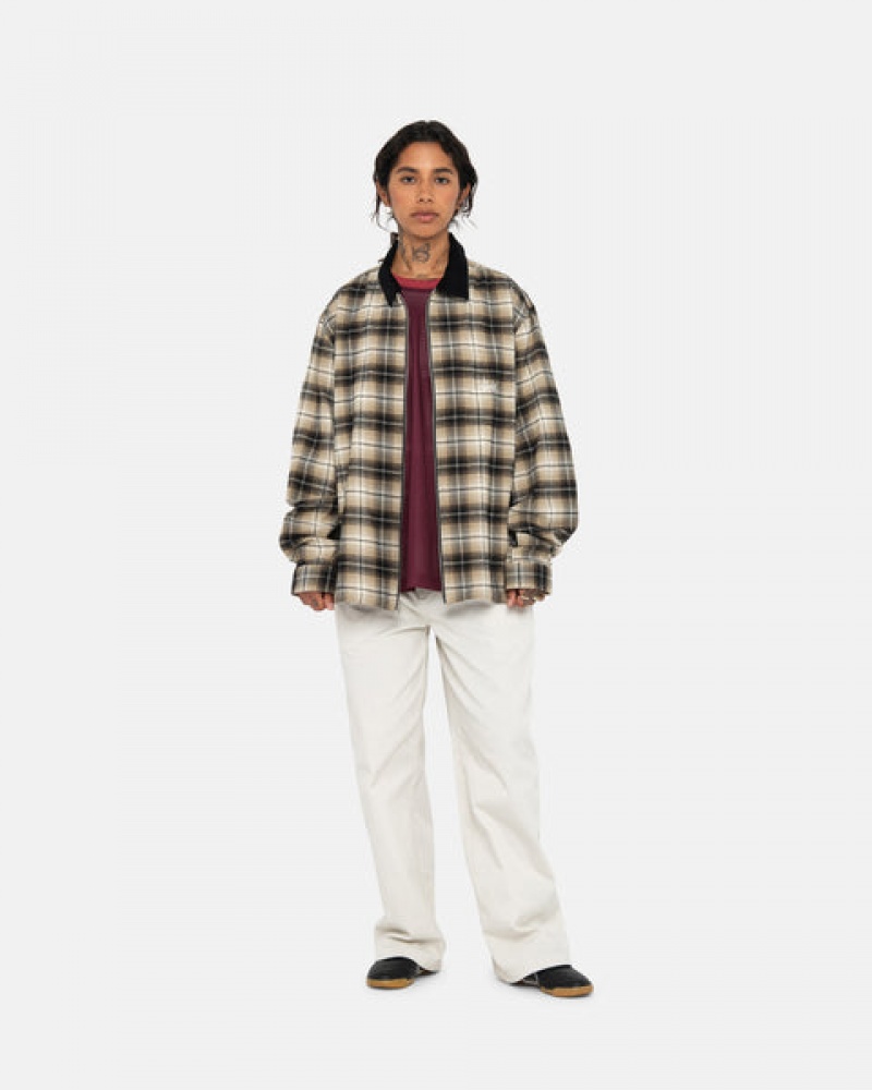 Dark Grey Women's Stussy Frank Plaid Zip Shirts KSA | OMT-5289