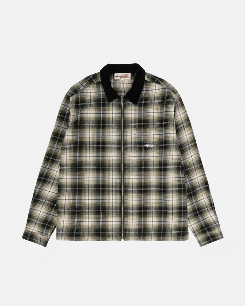 Dark Grey Women\'s Stussy Frank Plaid Zip Shirts KSA | OMT-5289