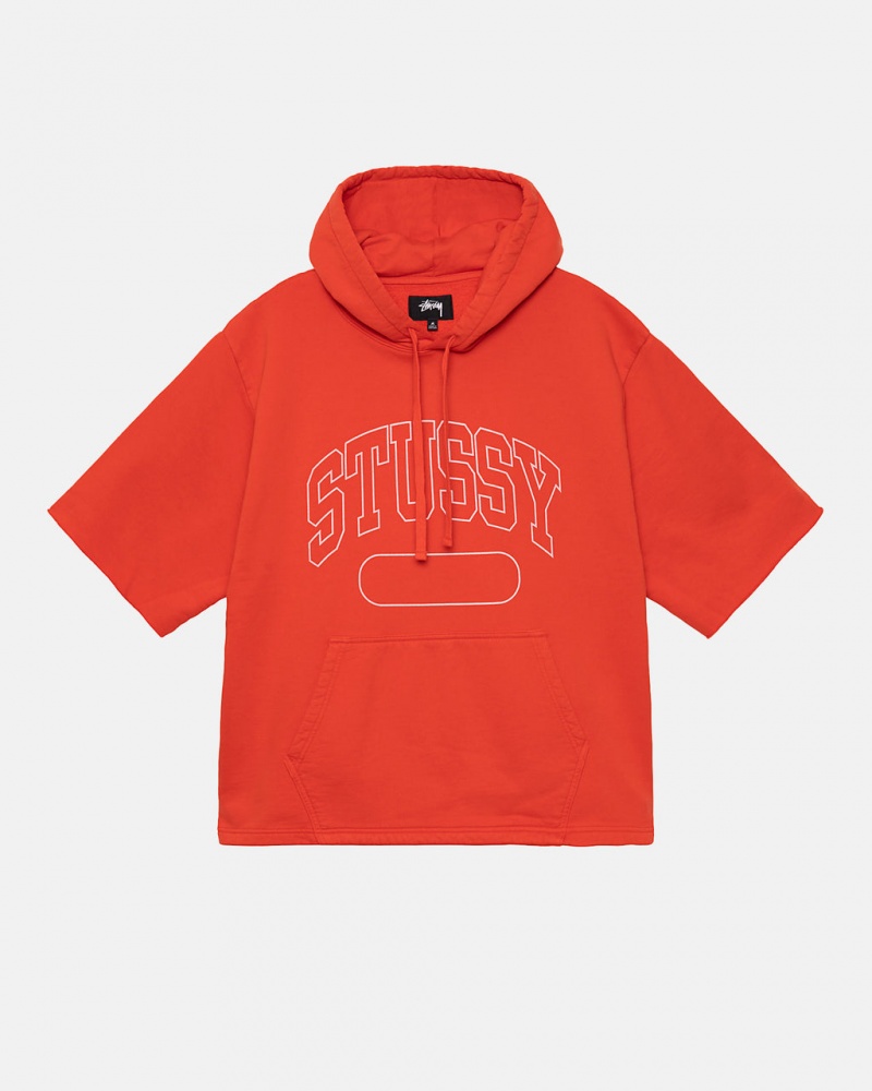 Deep Orange Men\'s Stussy Ss Boxy Cropped Hoodie KSA | WKH-5128