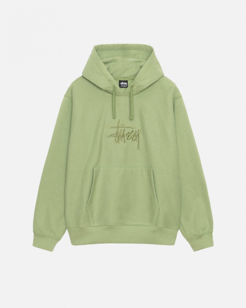 Green Men\'s Stussy Basic Applique Hood Sweatshirts KSA | NAX-8433