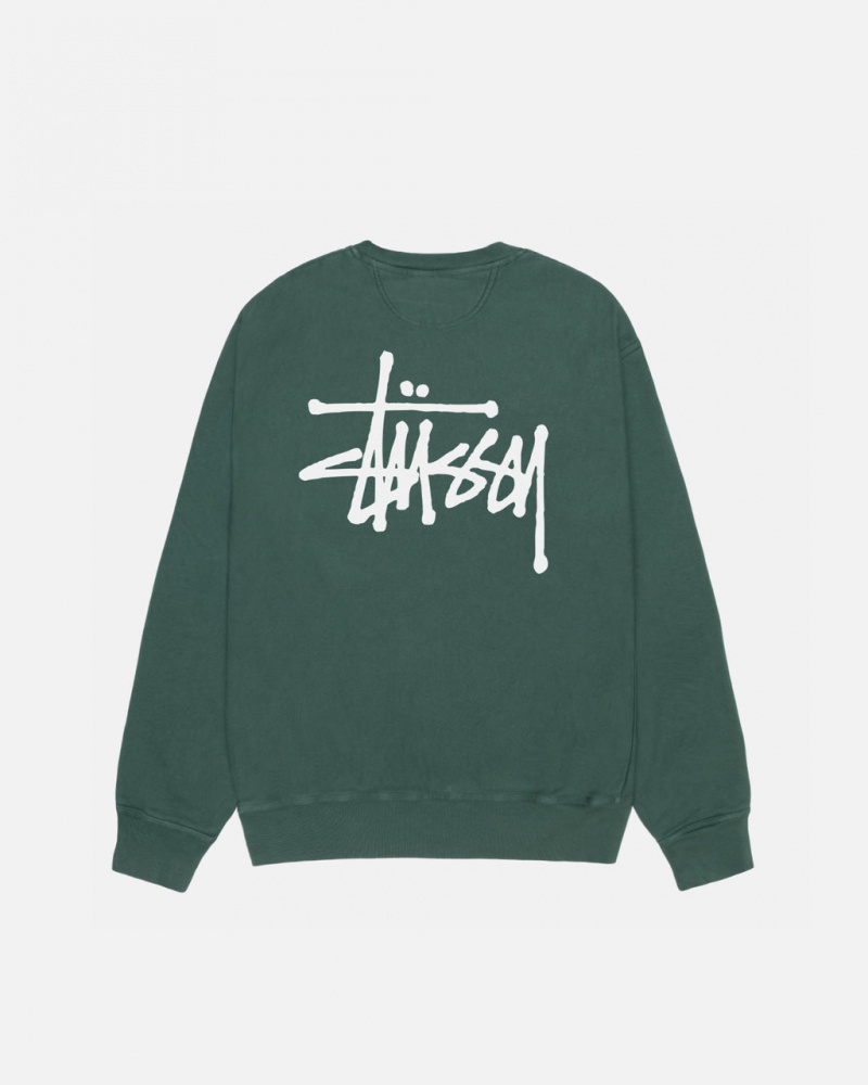 Green Men\'s Stussy Basic Stussy Crew Pigment Dyed Sweatshirts KSA | ZNH-8860