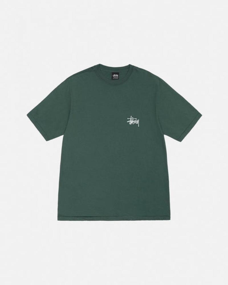 Green Men's Stussy Basic Stussy Tee Pigment Dyed Tees KSA | XHE-8400