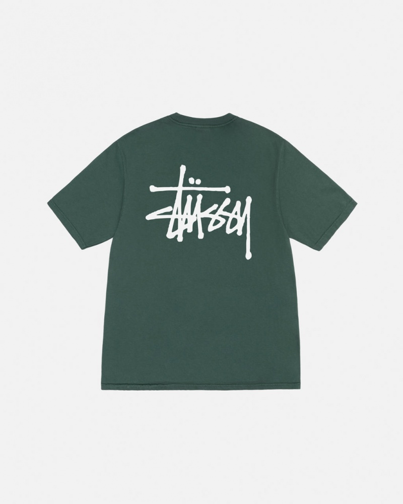 Green Men\'s Stussy Basic Stussy Tee Pigment Dyed Tees KSA | XHE-8400